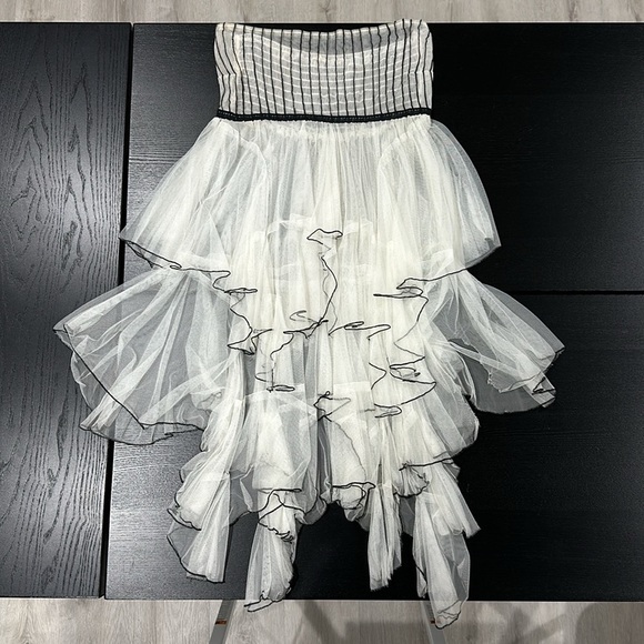 Free People Very Rare Strapless Cascading Ruffle Mesh Dress in White - Picture 7 of 15